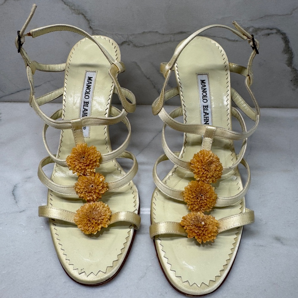 Manolo Blahnik Yellow Strappy Sandals- Size 36- Made in Italy